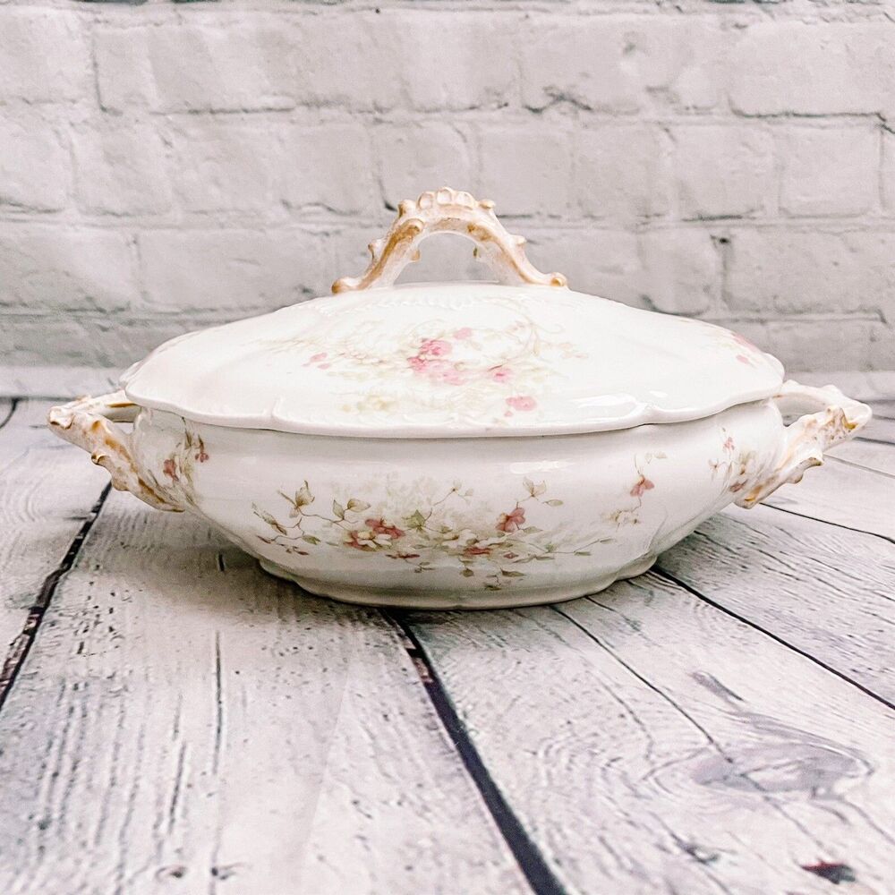 Vtg Antique Limoges LRL Hand Painted Soup Tureen Porcelain Covered Dish LR & L